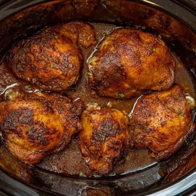 Seasoned chicken thighs in a crock pot