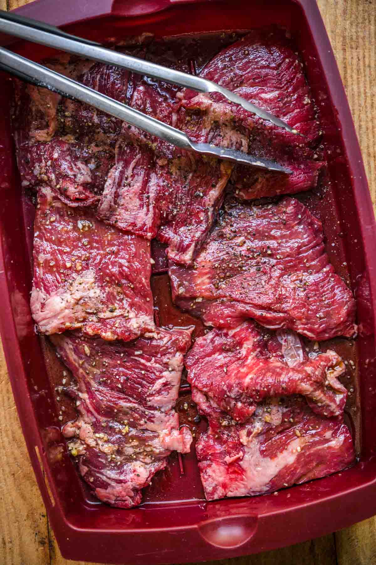 Thai Beef Salad skirt steak soaking in marinade