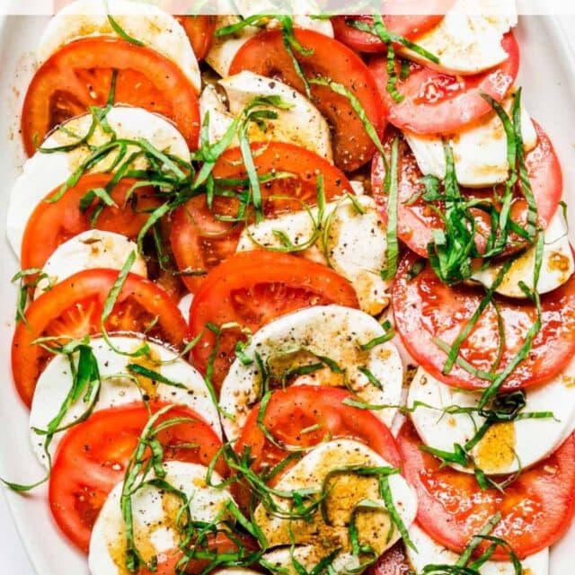 Tomato Mozzarella Salad on serving plate
