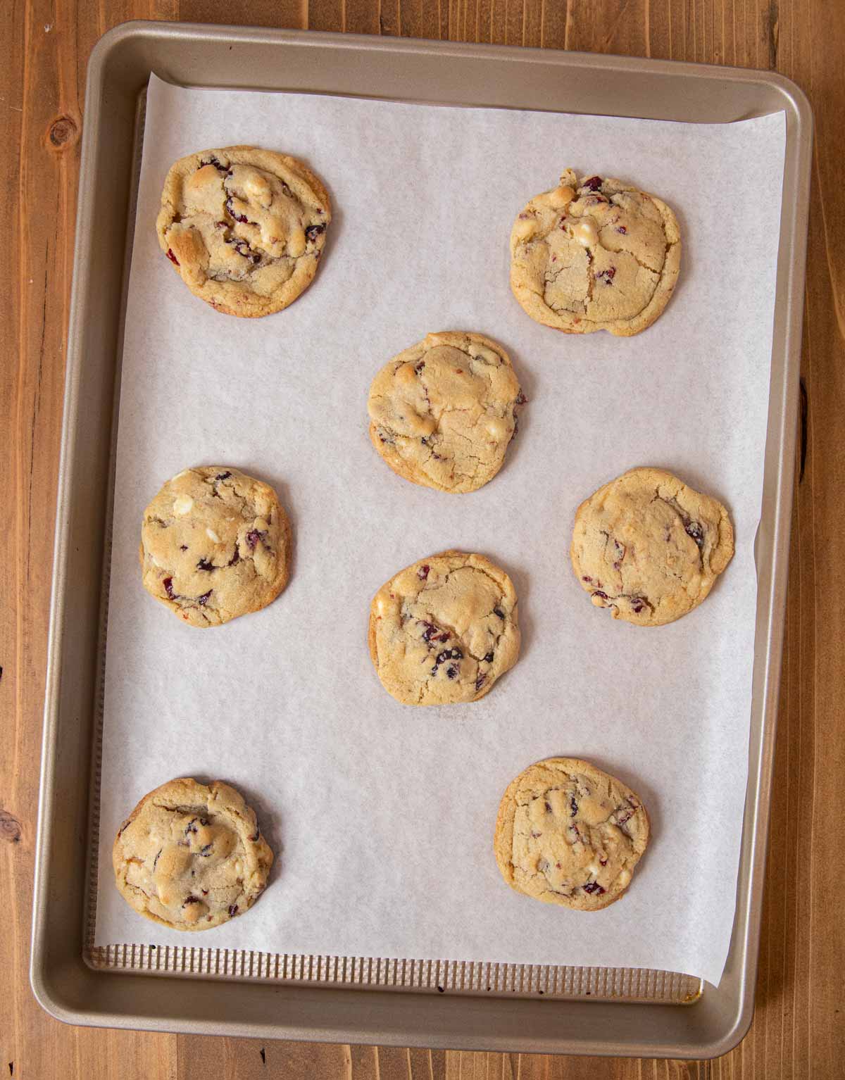 White Chocolate Cranberry Cookies on cookie sheet