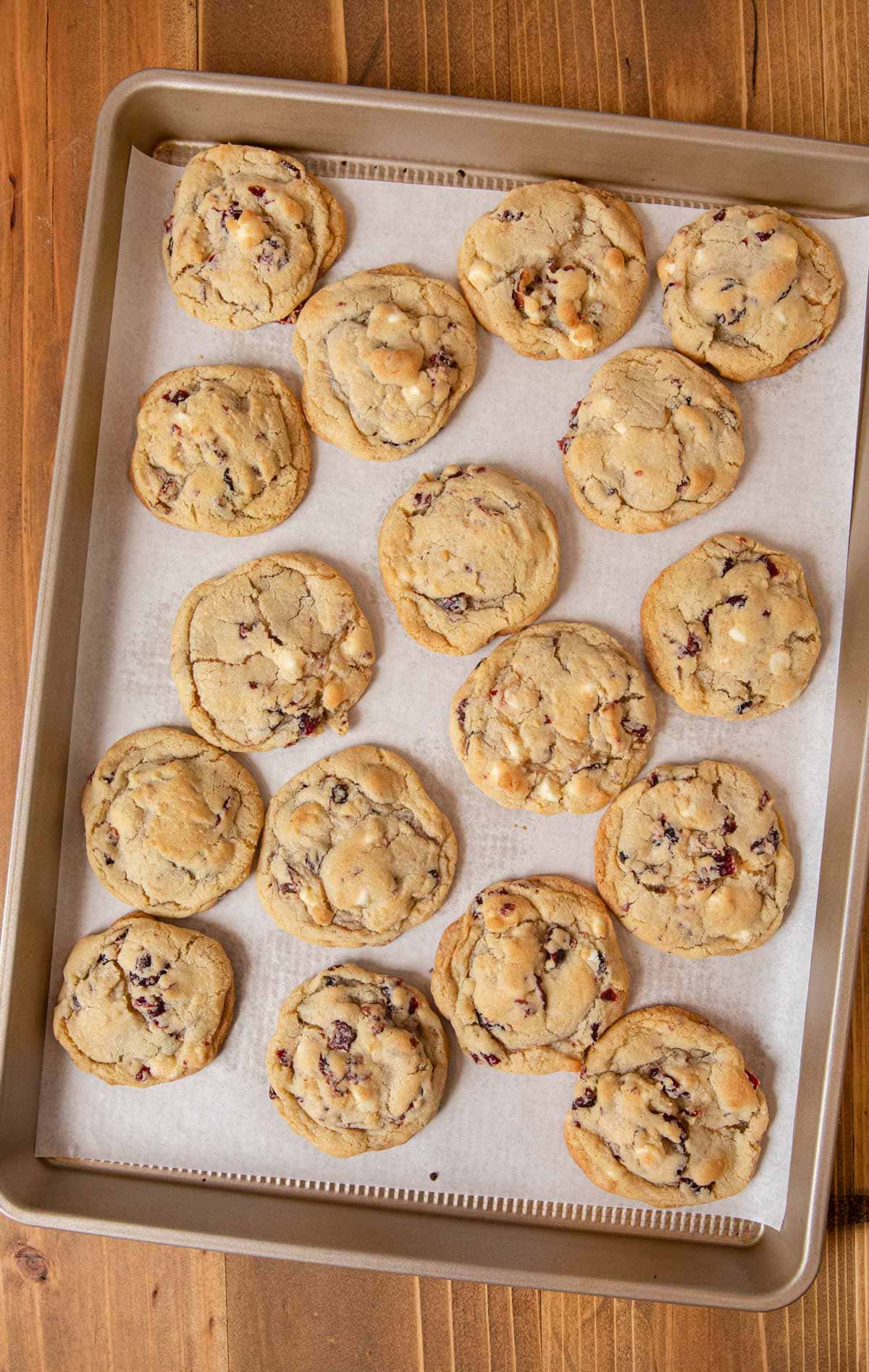 White Chocolate Cranberry Cookies on cookie sheet