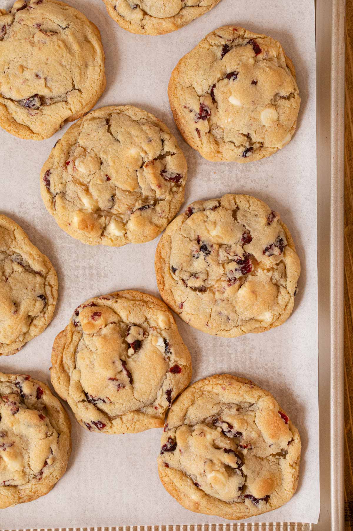 White Chocolate Cranberry Cookies on cookie sheet