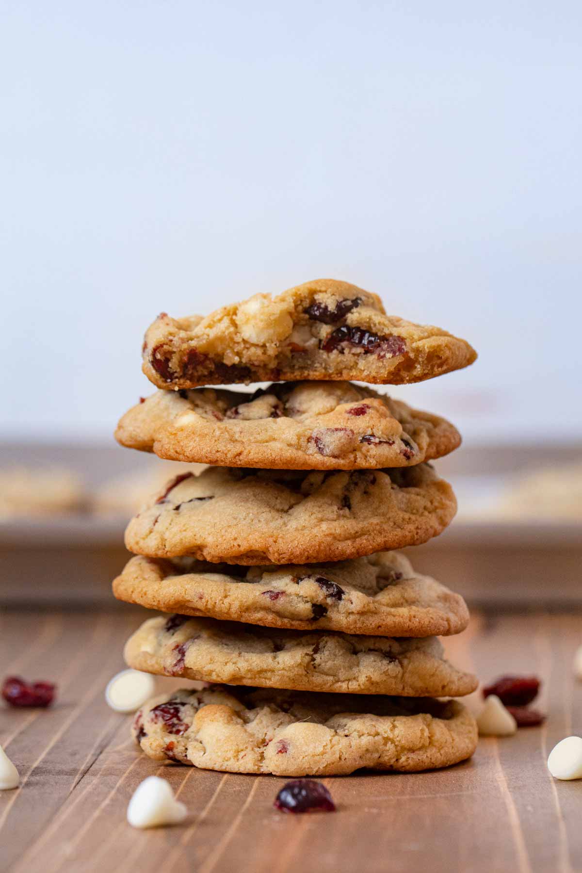 White Chocolate Cranberry Cookies in stack