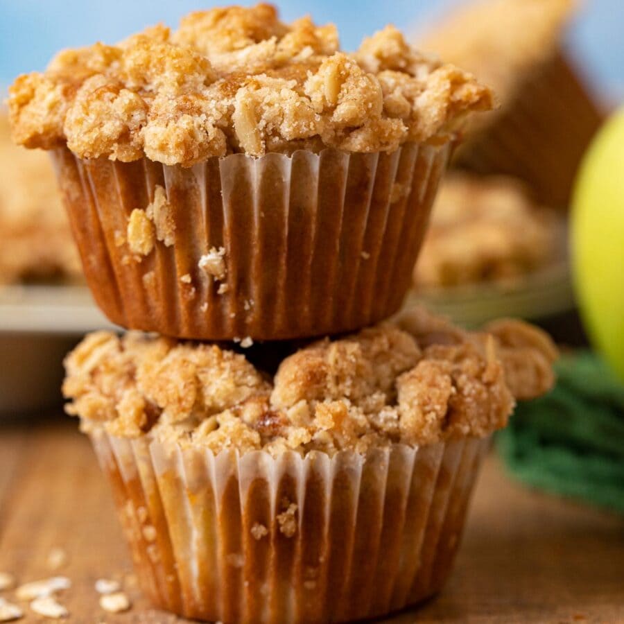 Apple Crisp Muffins in stack