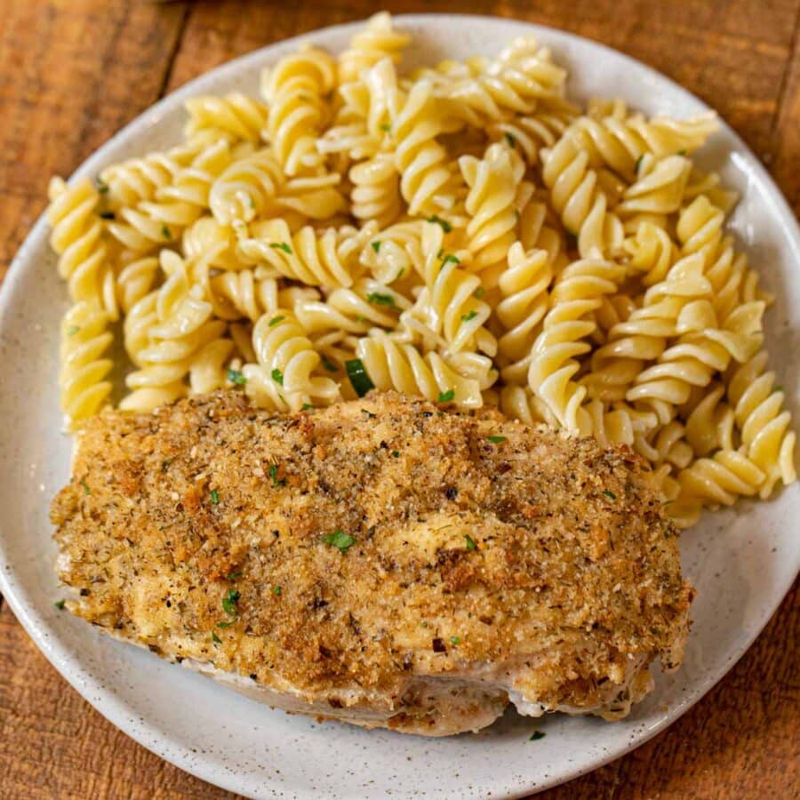 Baked Sour Cream Chicken on plate with pasta