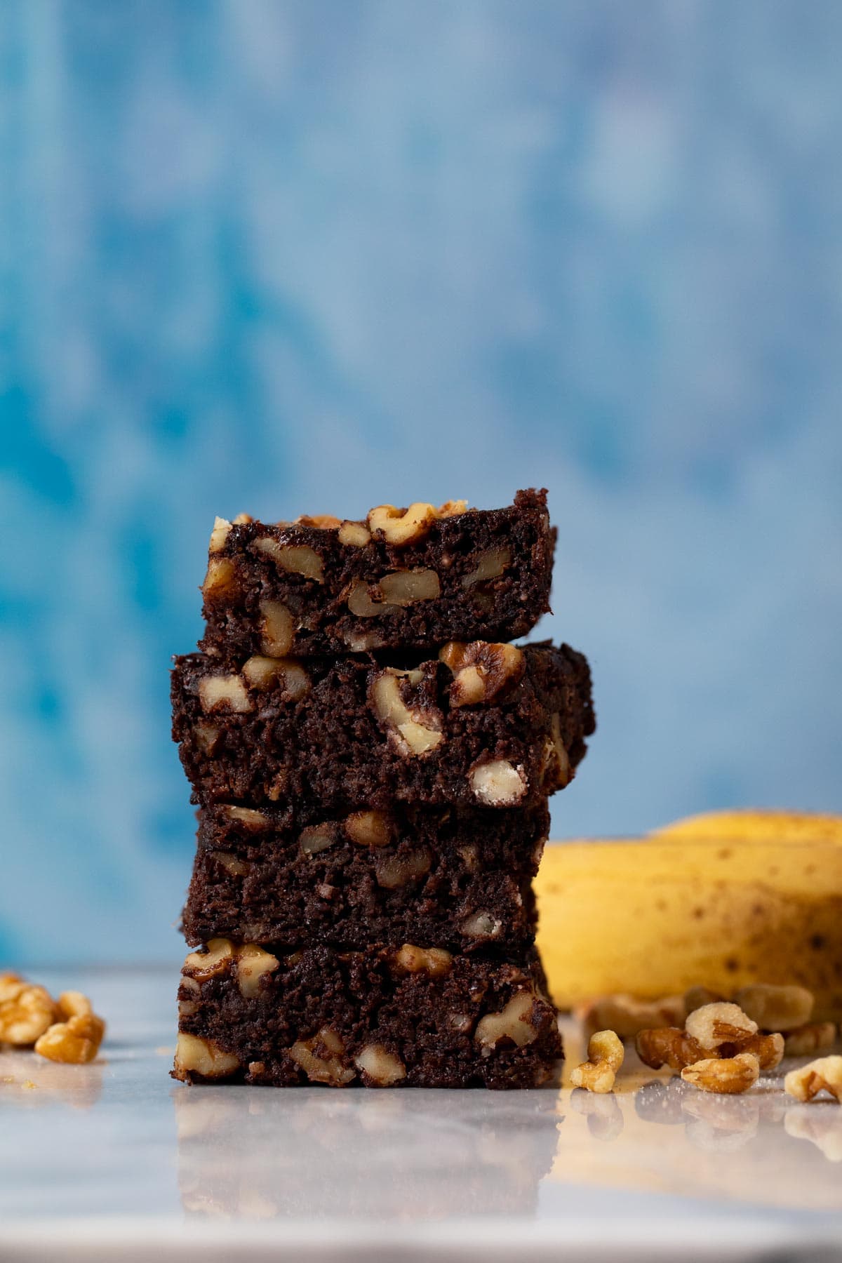 Banana Nut Brownies in stack