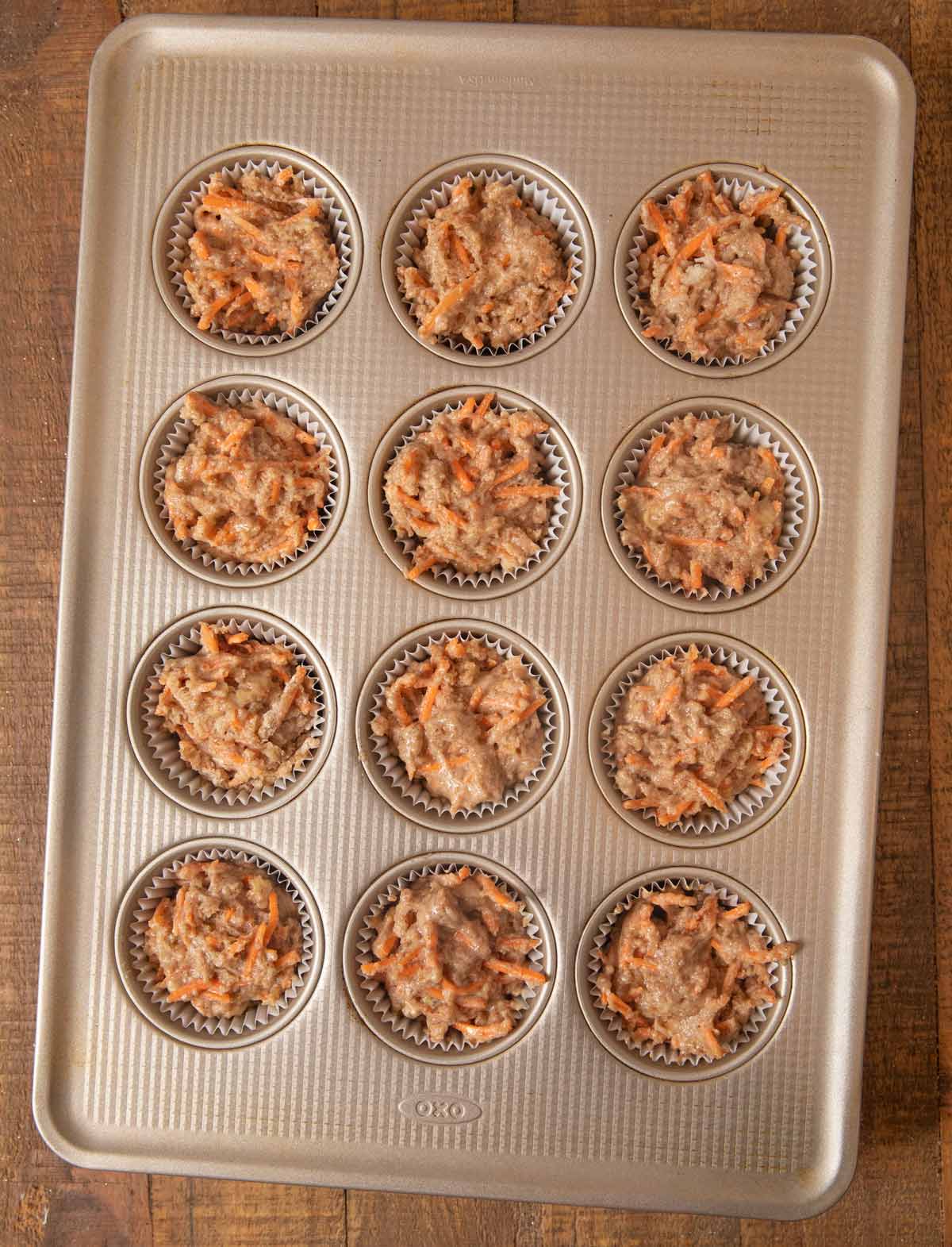 Carrot Muffins in cupcake tin before baking