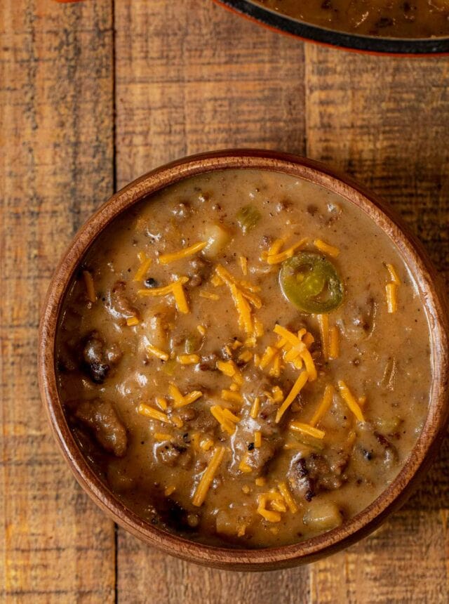 Cheesy Bratwurst Soup in bowl