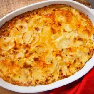 Baked Cheesy potatoes in casserole dish