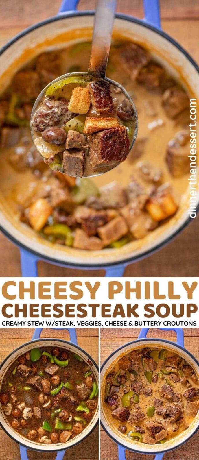 Cheesy Philly Cheesesteak Soup Collage