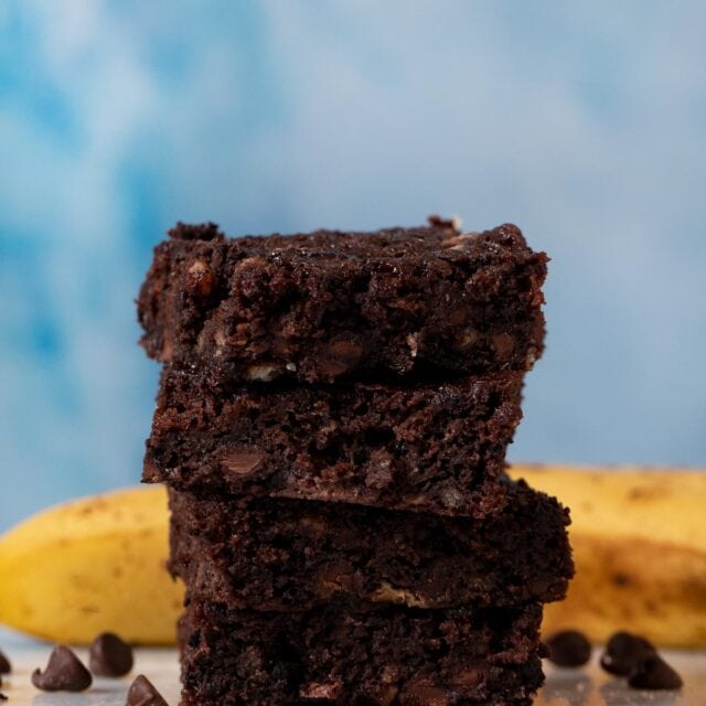 Chocolate Banana Brownies in stack