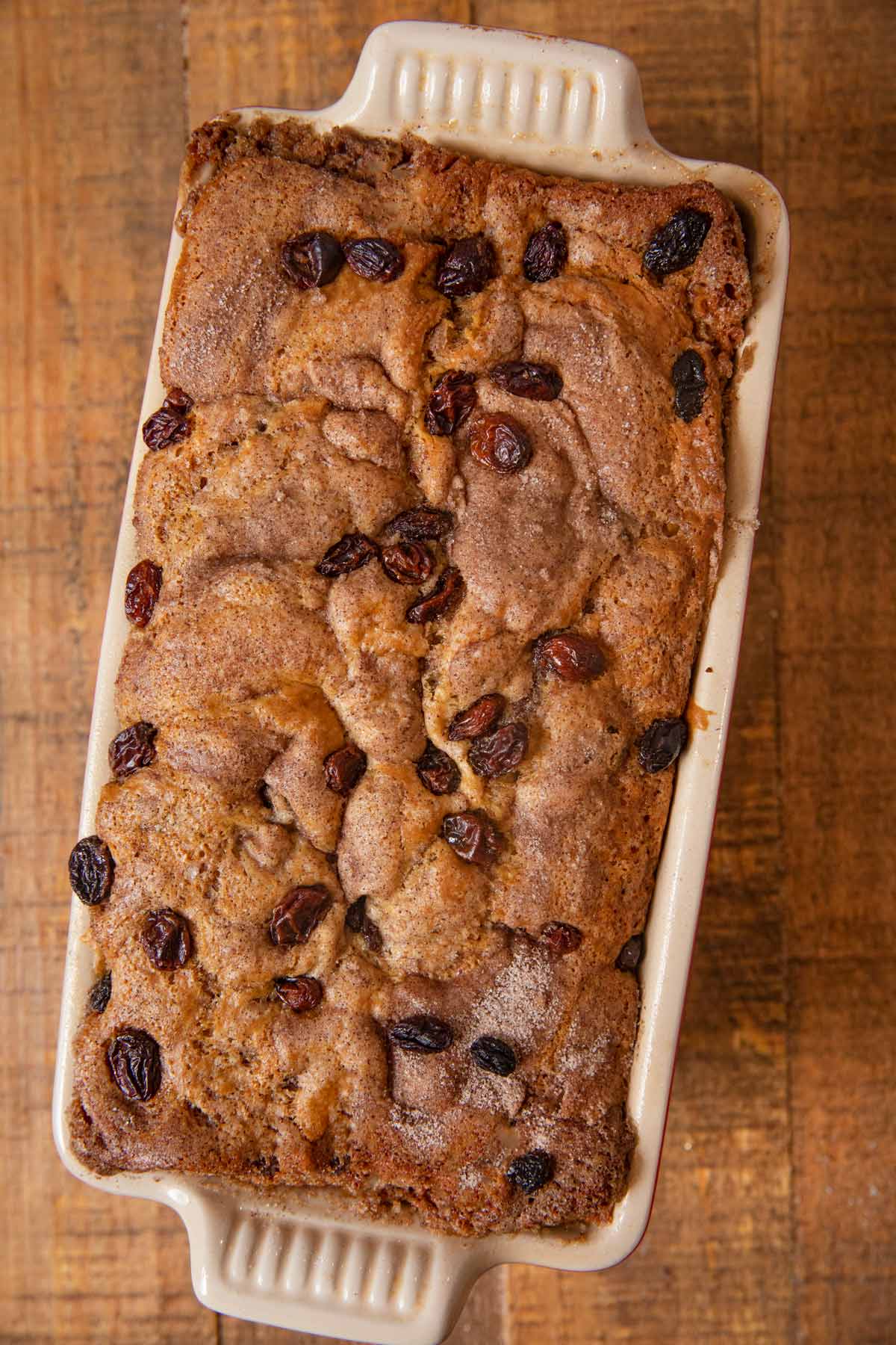 Cinnamon Raisin Bread in loaf pan