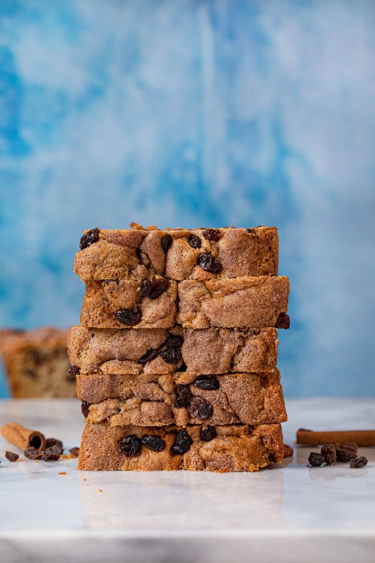 Cinnamon Raisin Quickbread slices in stack