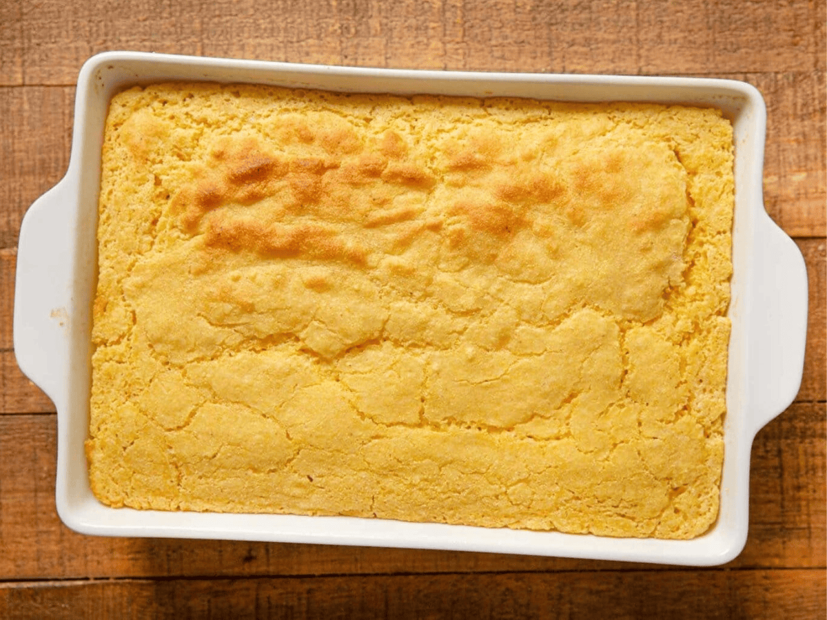 Cornbread in white pan
