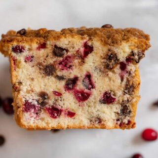 aerial view of cranberry loaf slices in stack 4x3