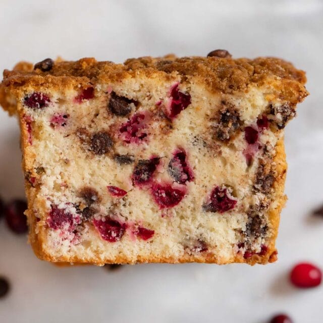 aerial view of cranberry loaf slices in stack 4x3