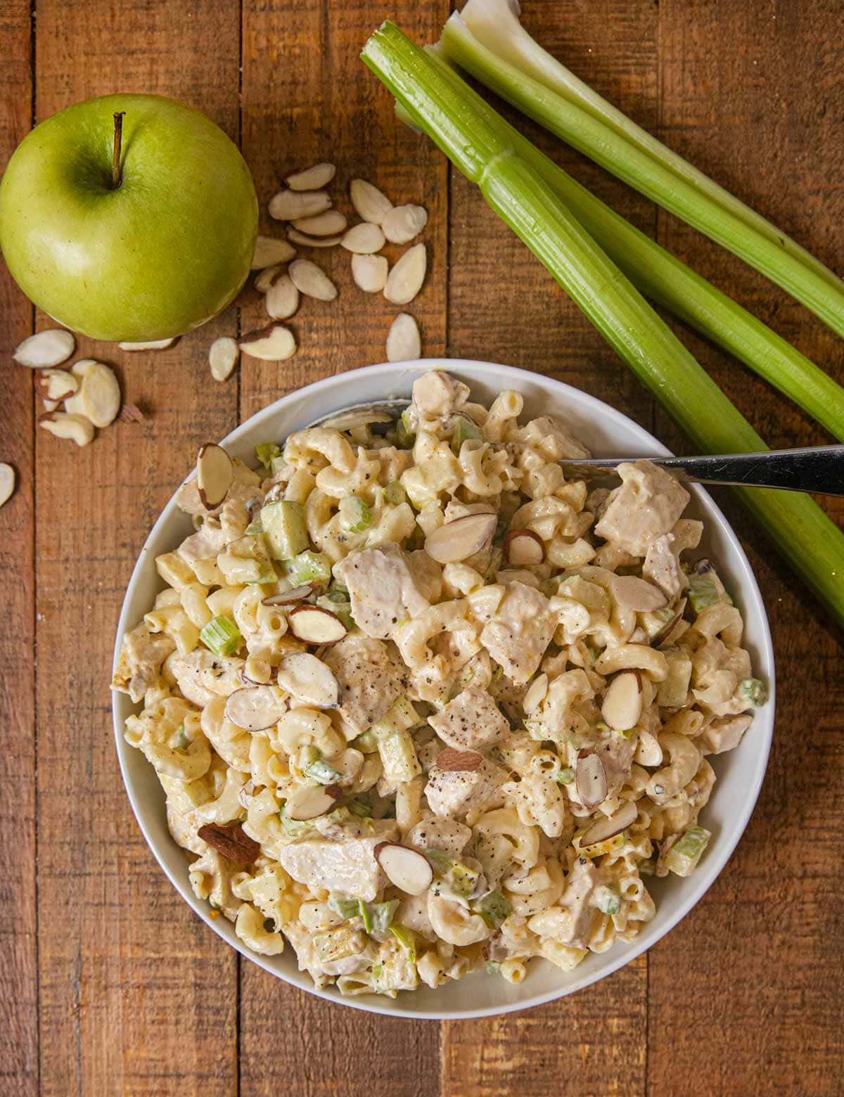 Curried Chicken Pasta Salad with apples and celery