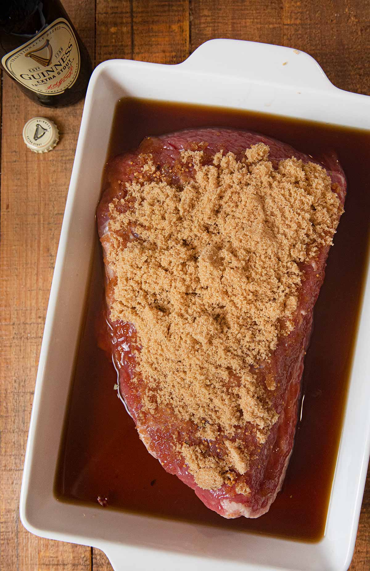 Guinness Corned Beef in baking dish before baking