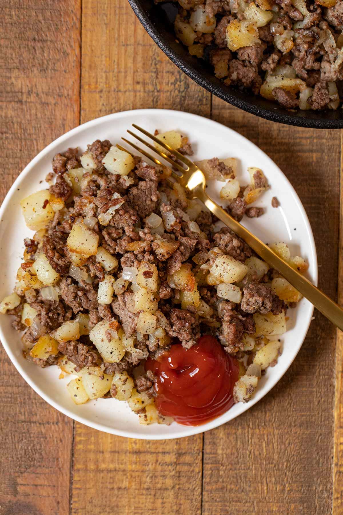 Hamburger Hash on plate with ketchup