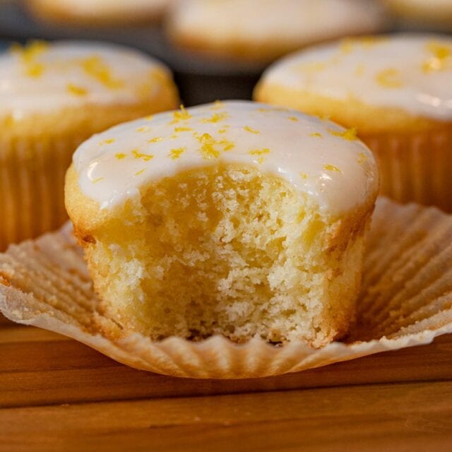 Iced Lemon Muffin with bite removed