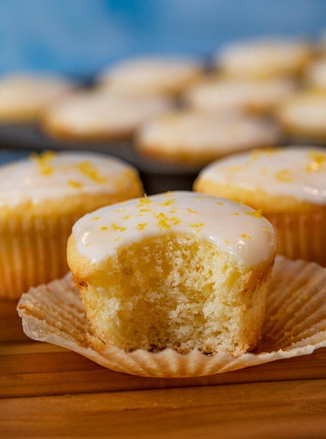 Iced Lemon Muffin with bite removed