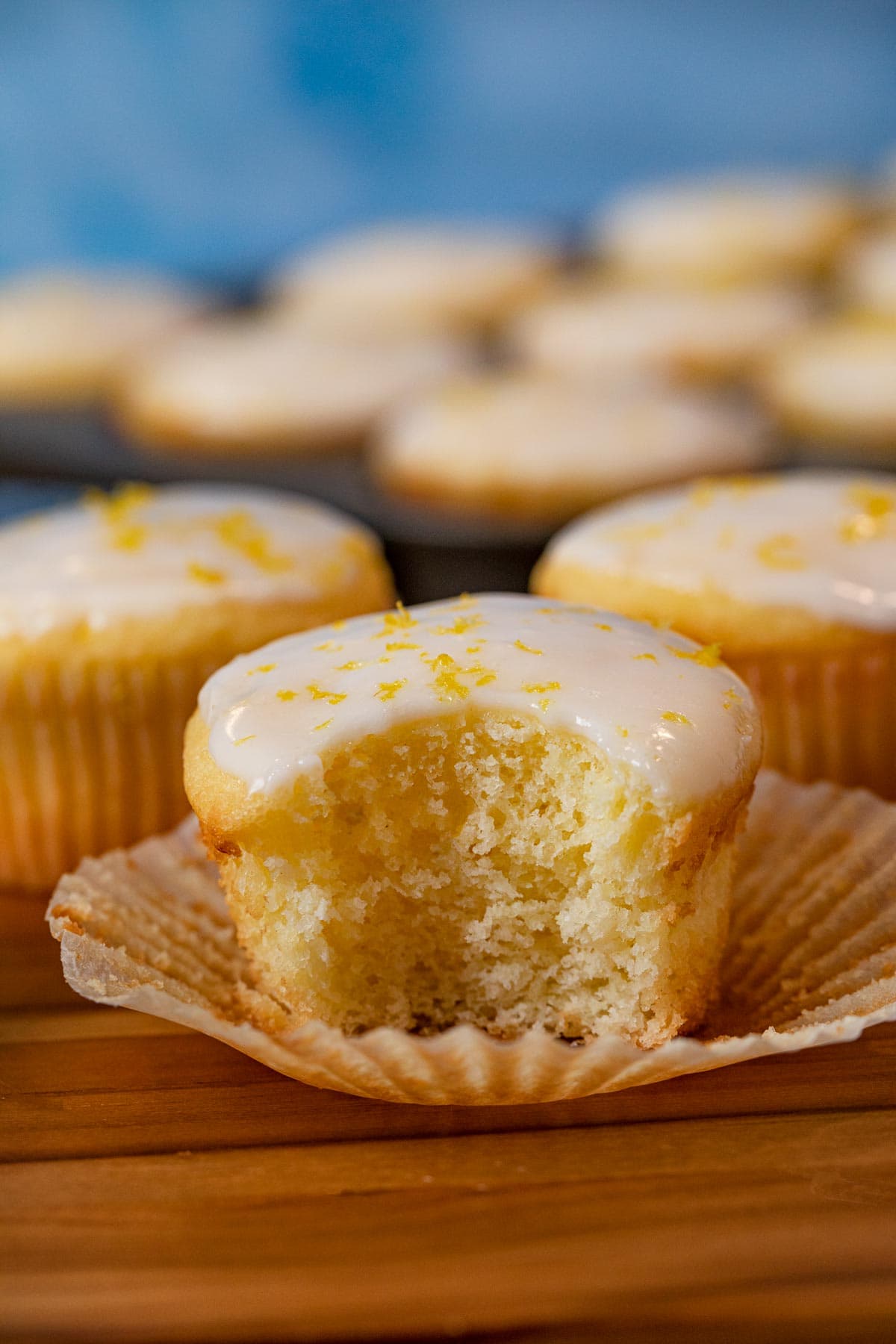 Iced Lemon Muffin with bite removed