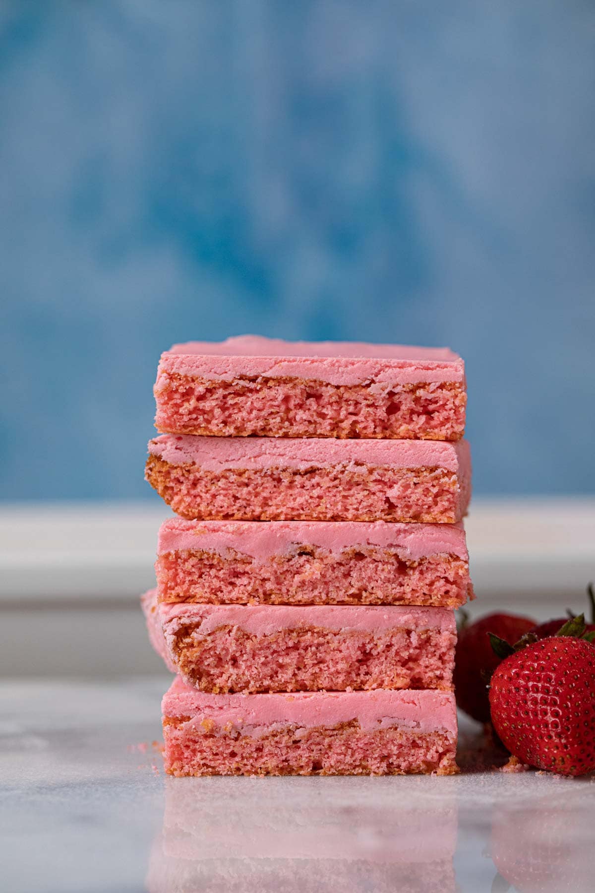 Iced Strawberry Brownies in stack