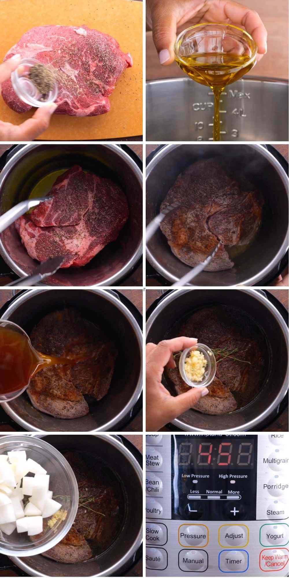 Instant Pot Beef Pot Roast Collage of prep steps