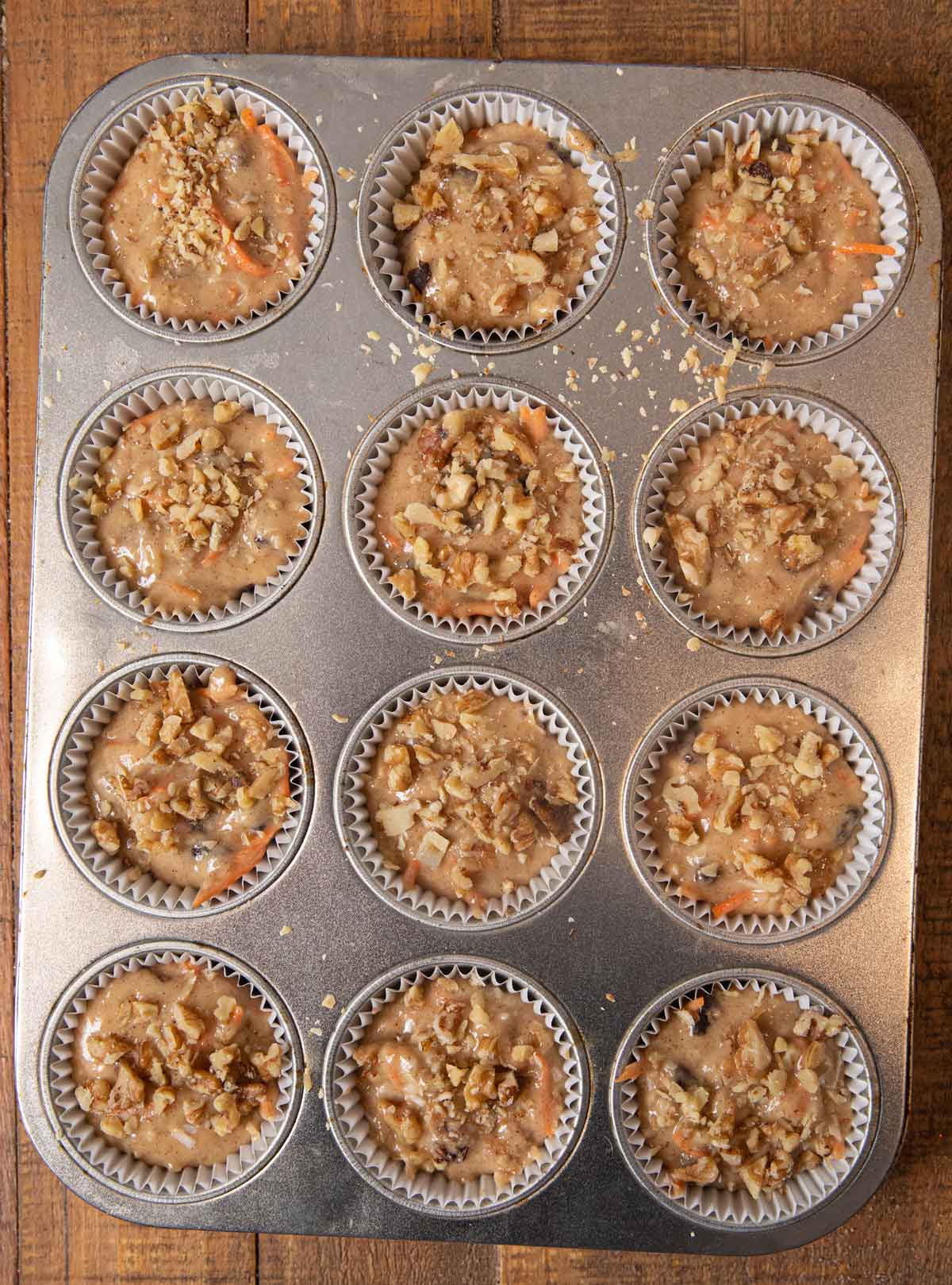 Morning Glory Muffins batter in cupcake tin