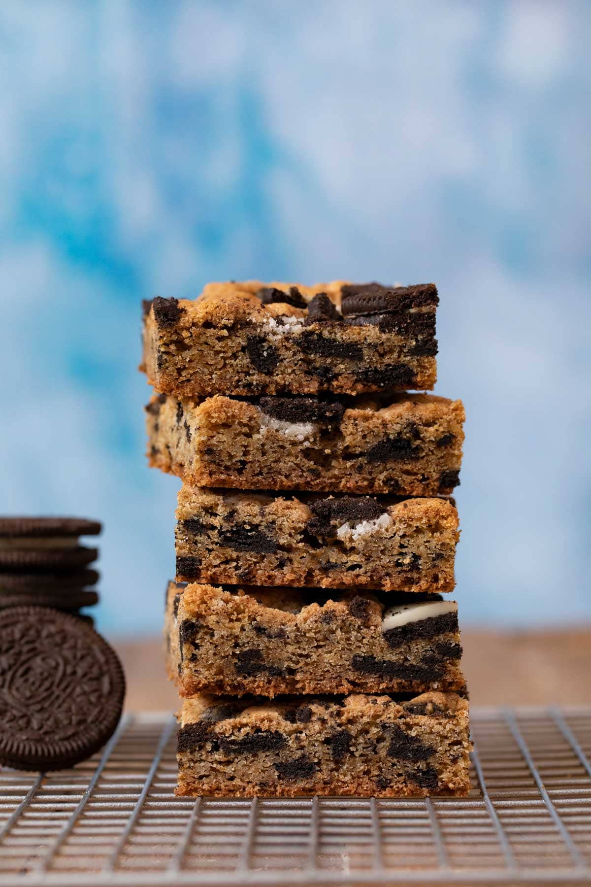 Oreo Blondies in stack