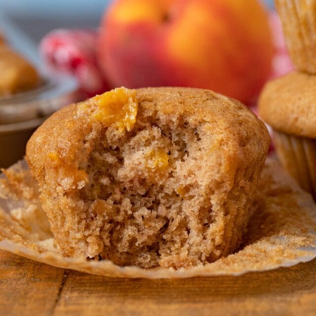 Peach Muffin with bite removed