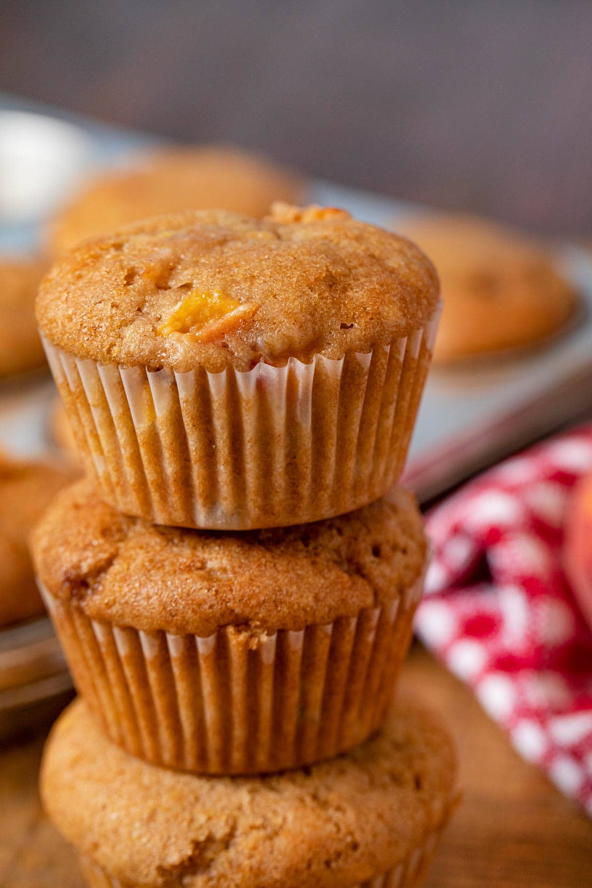 Peach Muffins in stack