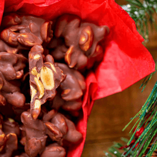 cocoa covered nut bites in a box