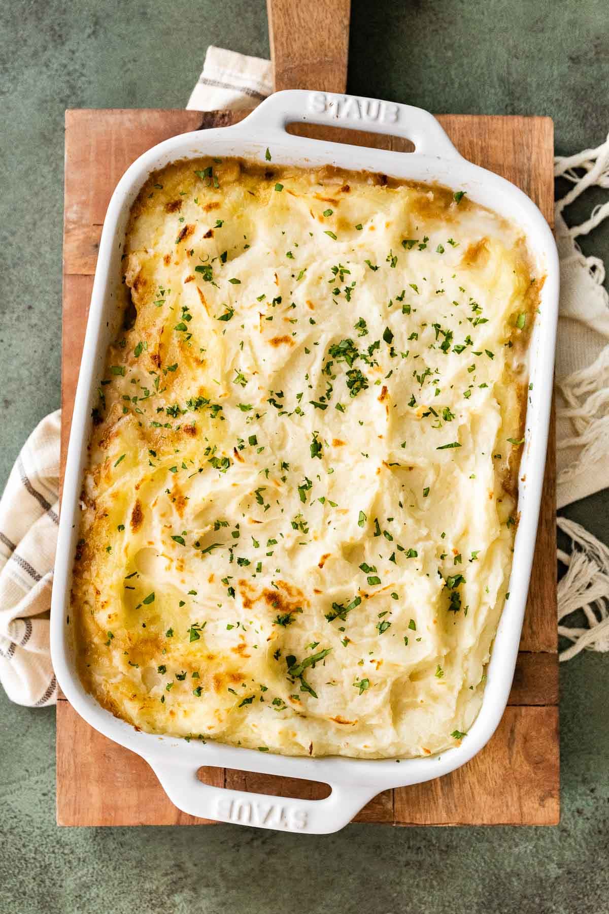 Philly Cheesesteak Shepherd's Pie in baking dish