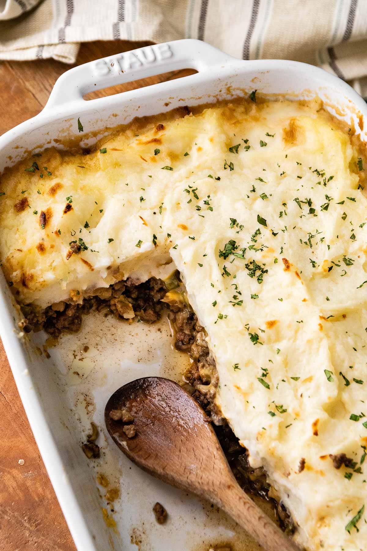 Philly Cheesesteak Shepherd's Pie with serving spoon