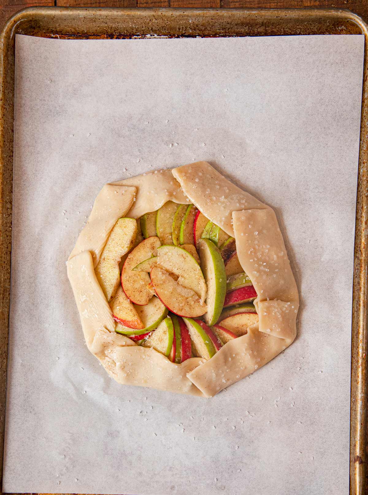 Rustic Apple Galette on baking dish before baking