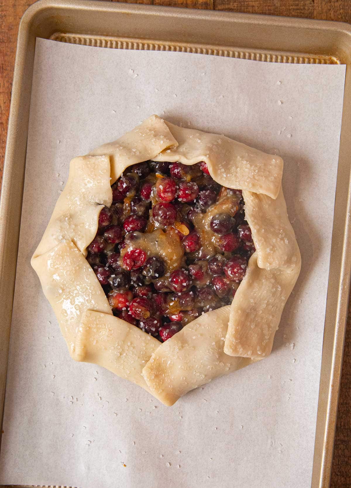 Rustic Cranberry Tart on baking sheet before baking