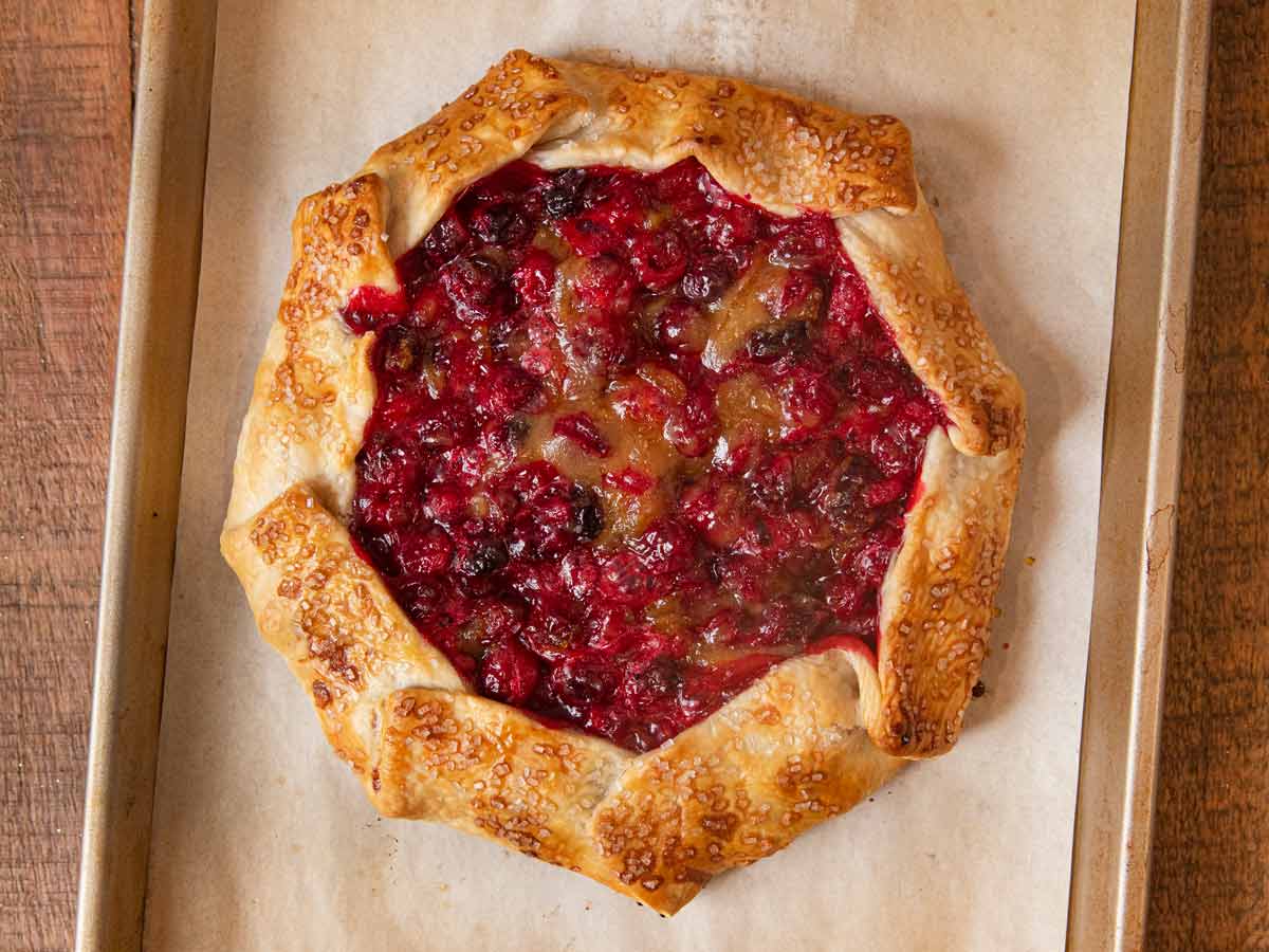 Rustic Cranberry Tart on baking sheet