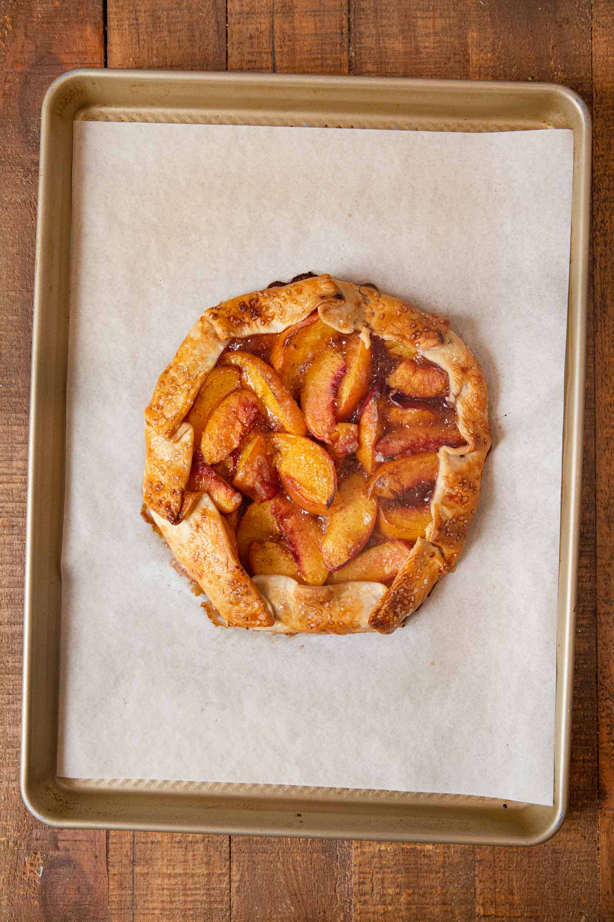 Rustic Peach Galette on baking sheet