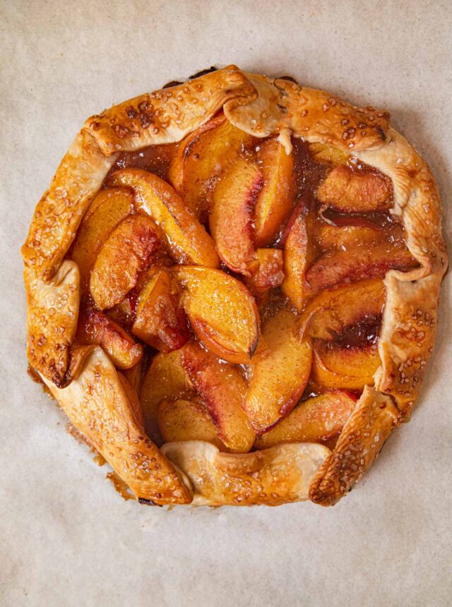 Rustic Peach Galette on baking sheet