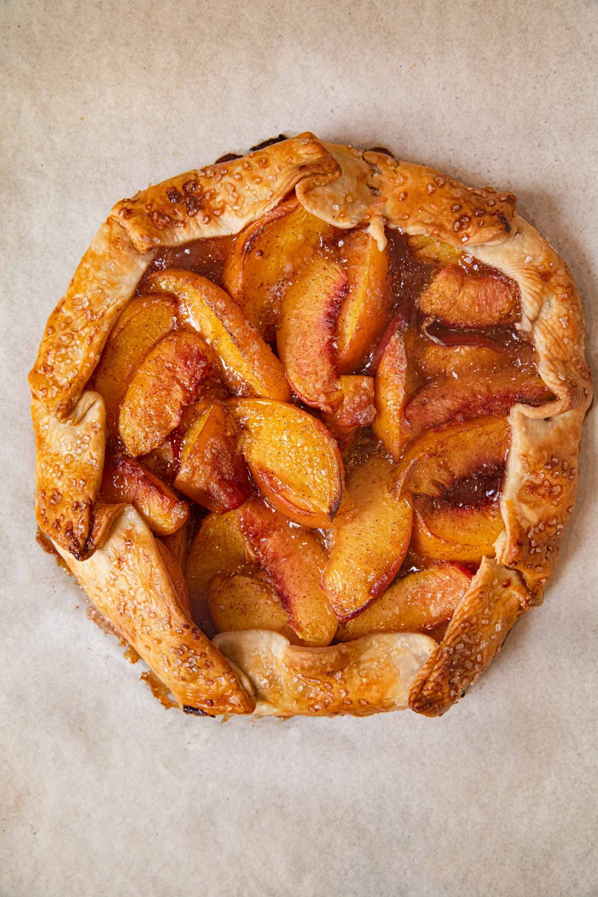 Rustic Peach Galette on baking sheet