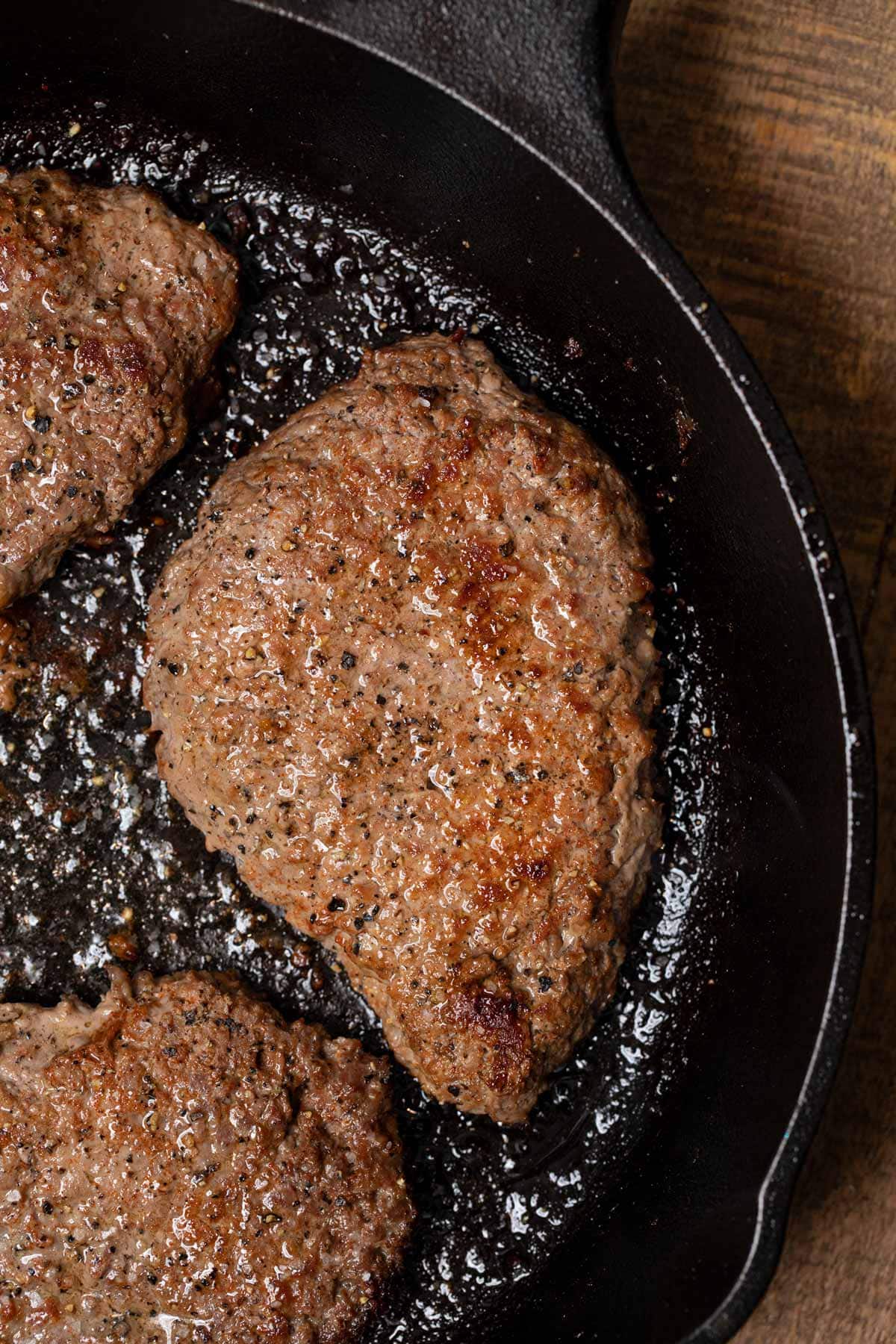 Seared Cube Steaks in skillet