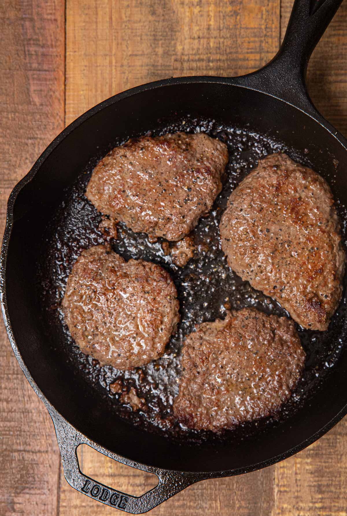 Seared Cube Steaks in skillet