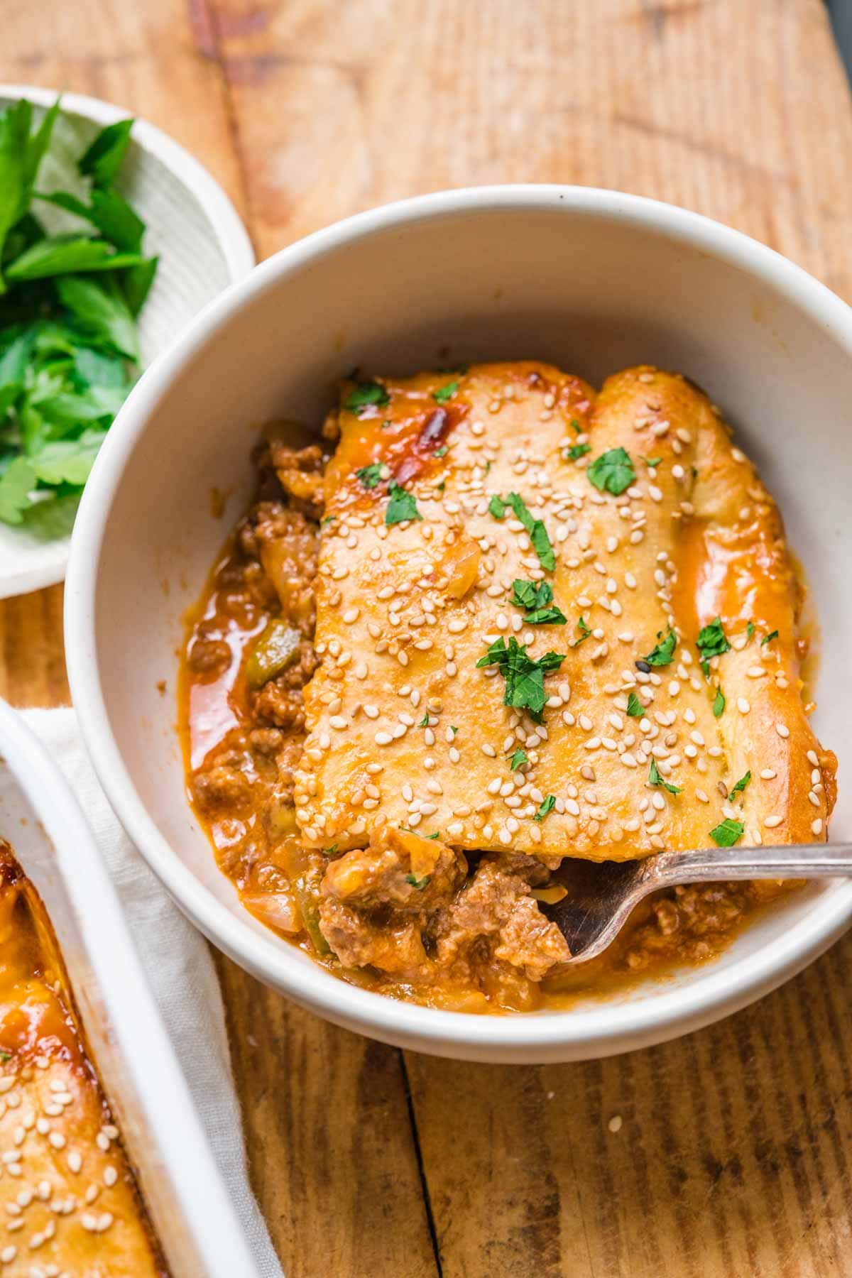 Sloppy Joe Casserole serving in bowl