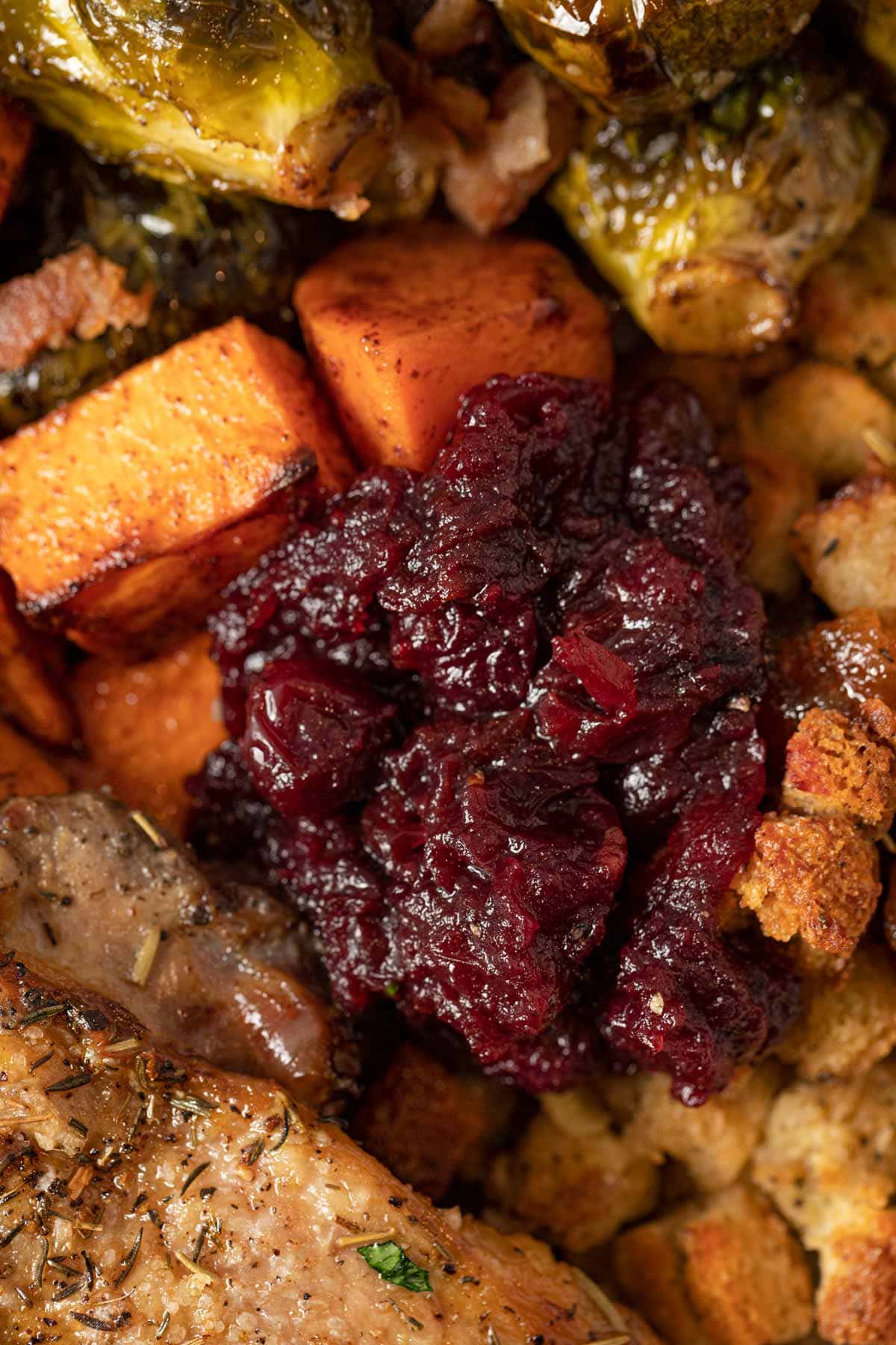 Slow Cooker Cranberry Sauce serving on Thanksgiving plate