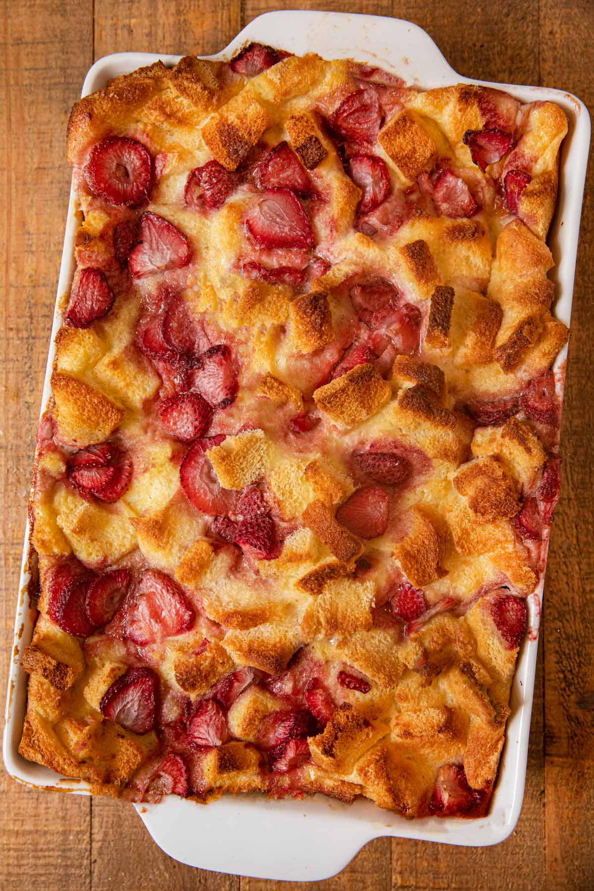 Strawberry Nutella Bread Pudding in baking dish