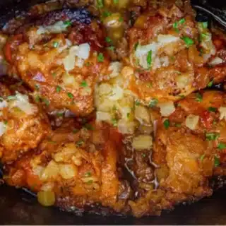 Slow Cooker chicken finished in the crockpot.
