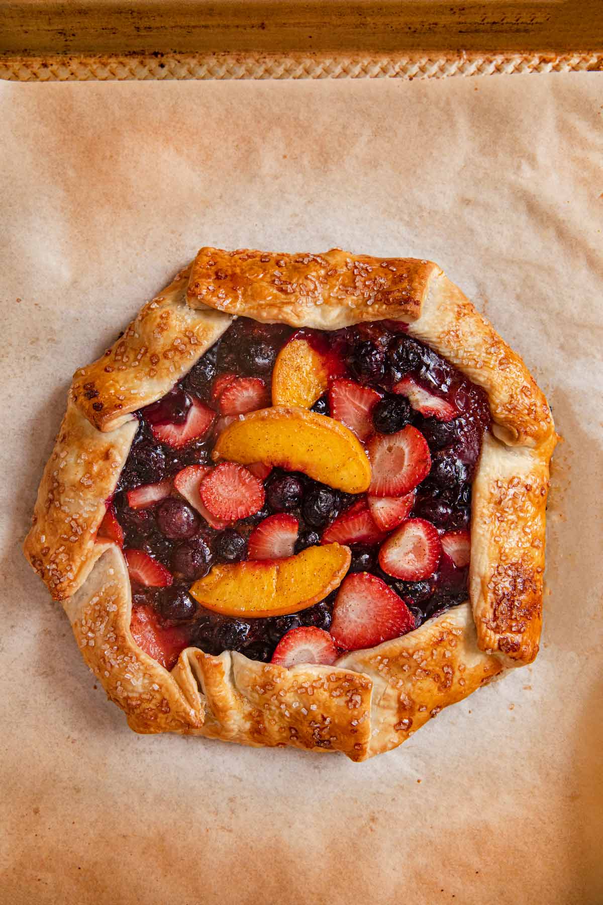 Summer Fruit Galette on baking sheet