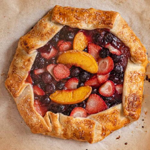 Fruit pastry on top of brown parchment