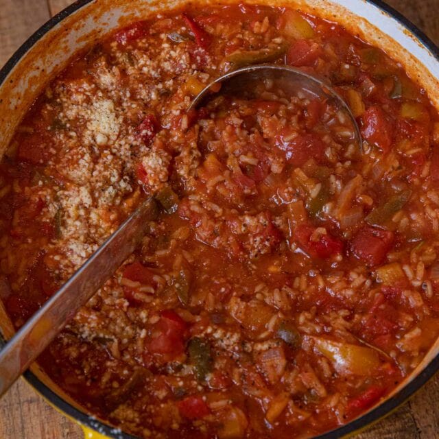 Vegetarian Stuffed Pepper Soup in pot